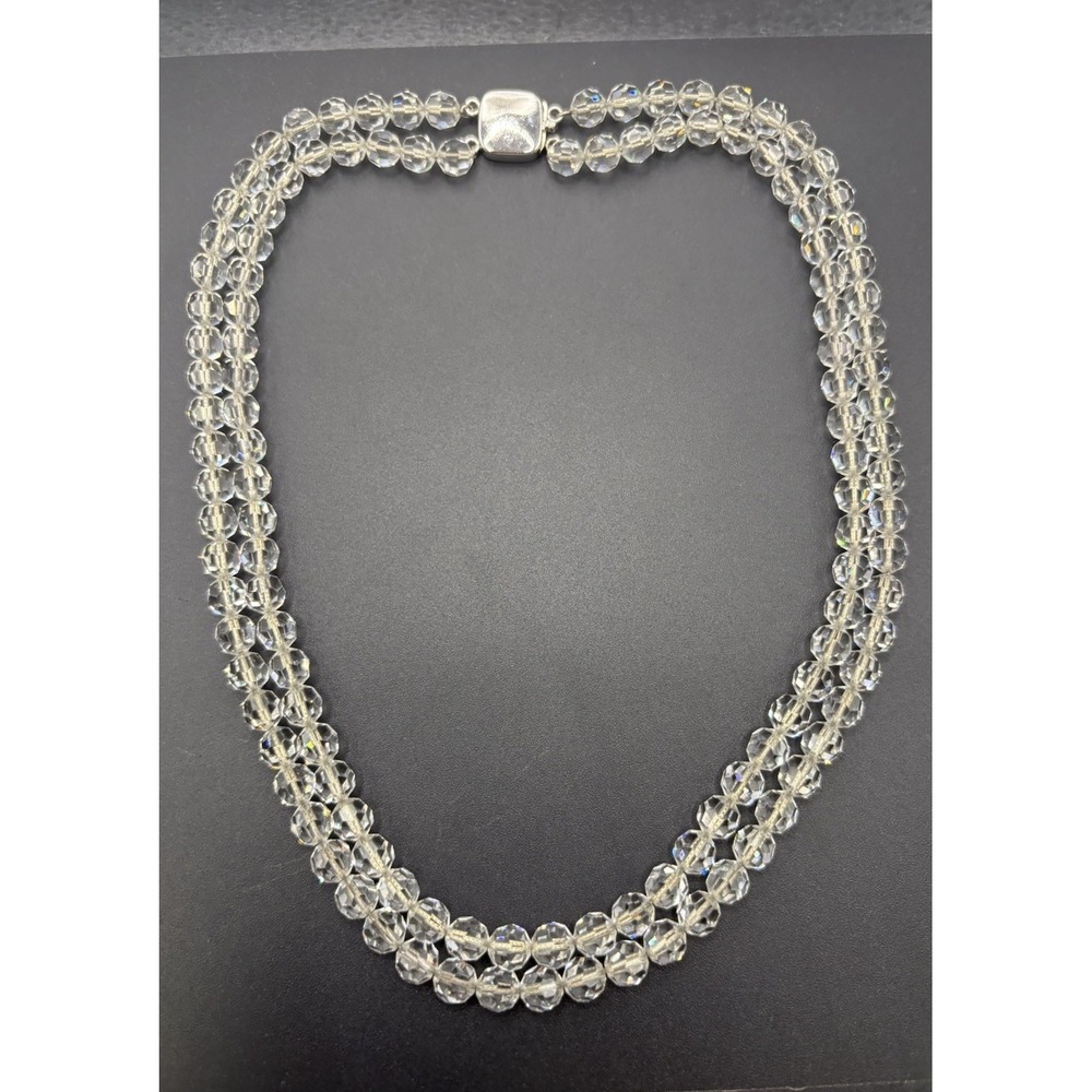 16" Sterling Silver Colorless Glass Double Stand Necklace 64 Grams E13